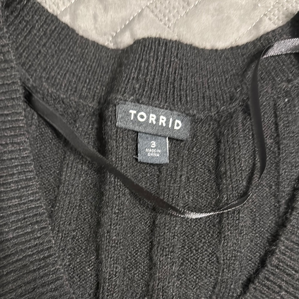 Torrid Black V-Neck Oversized Sweater with Ribbed Knit - Picture 2 of 2